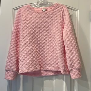 Puff-sleeve quilted pullover sweatshirt-pink fresh bouquet color*